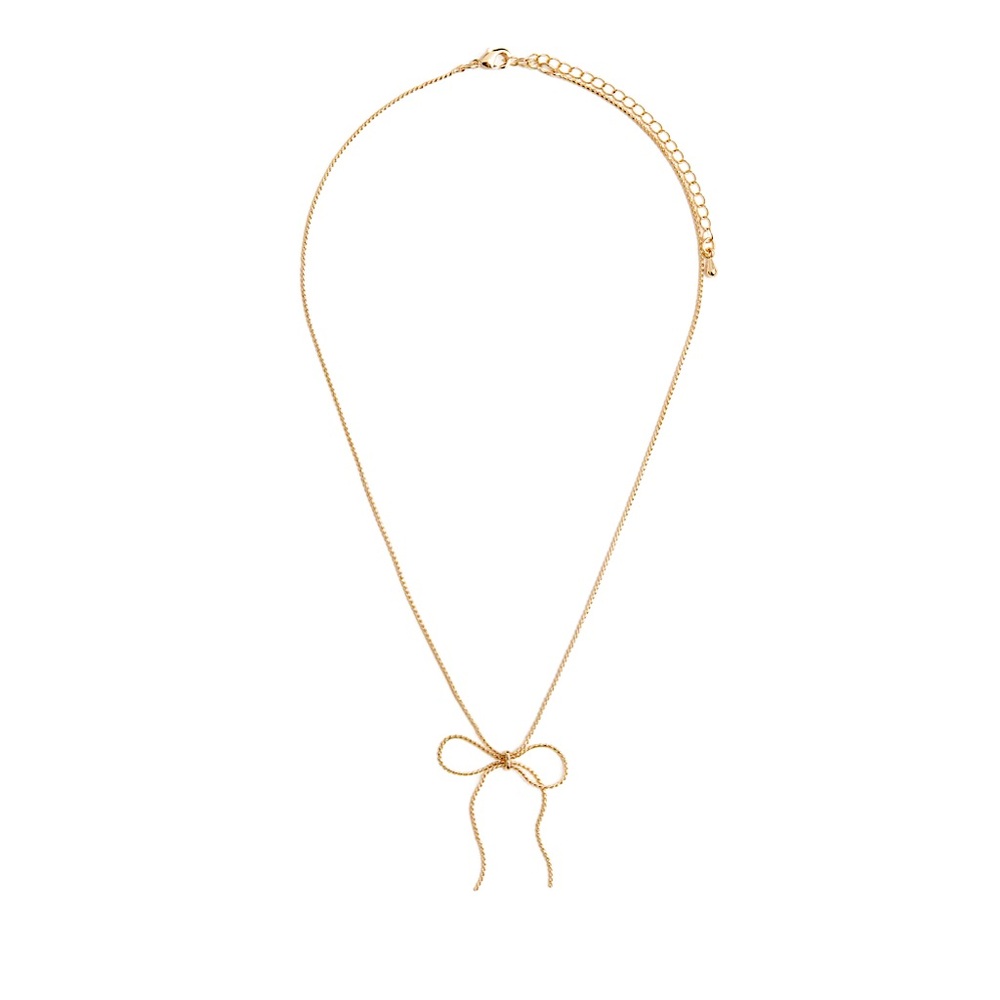 Gold Colored Bow Ribbon Chain Necklace